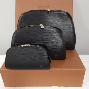 NEW LOUIS VUITTON EPI DAUPHINE 17 COSMETIC POUCH EPI LEATHER BLACK SET L, M, S
